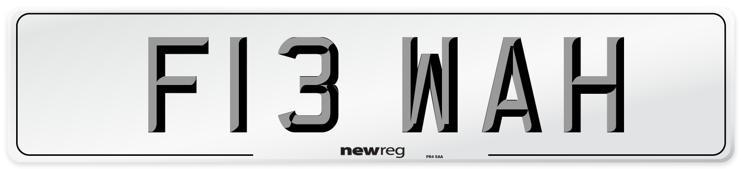 F13 WAH Number Plate from New Reg